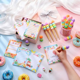 Eaasty 48 Pcs End of The Year Gifts Bulk Summer Notepads and Ice Cream Ballpoint Pens with Ribbon Graduation Last Day of School Gifts for Student Teacher Classroom Party Favor