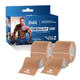 Kinesiology Tape 20 Precut Strips - Athletic Tape Waterproof Tape for Joint Support - Sports Tape for Strength,Training, Weight Lifting by Hemlec (2 Rolls - Beige)