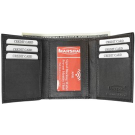Marshal® Wallet RFID Blocking Men's Leather Slim Trifold Wallet with BOX (Black)