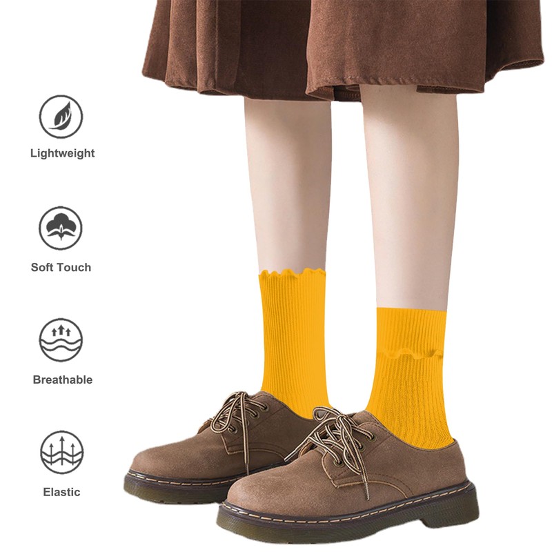 DOOVID Womens Socks Cute Ruffle Socks Cotton Turn-Cuff Frilly Crew