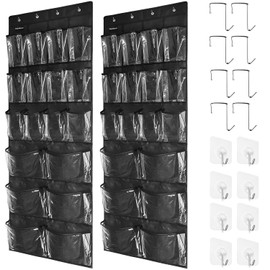 TidyMaster 2 Pack Extra Large Hanging Over Door Shoe Organizers,closet shoe organizer shoe rack organizer shoe storage,12+6 Crytal Pockets,8+8 Hooks,black (59"x 21.6")
