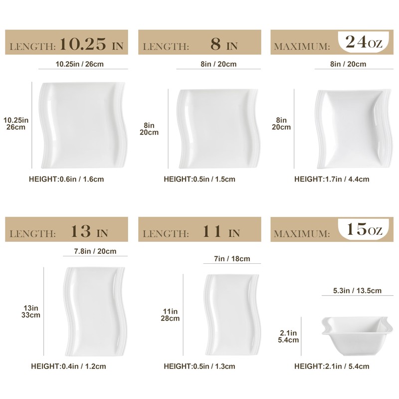 MALACASA Plates and Bowls Sets, 26-Piece Porcelain Dinnerware Sets for