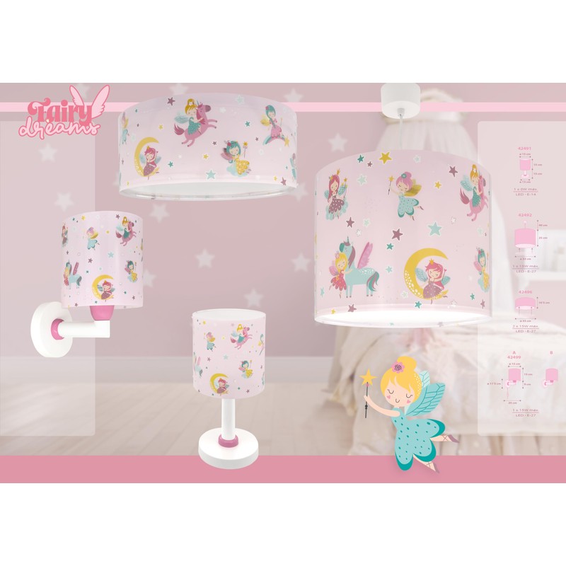 Dalber Children's Table Lamp Bedside Lamp Fairy Dreams Pink Fairies
