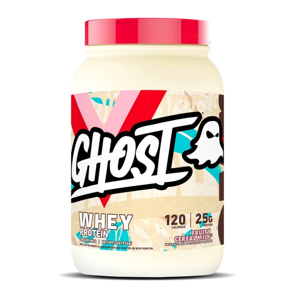 GHOST WHEY Protein Powder, Fruity Cereal Milk - 2lb, 25g of Protein - Whey Protein Blend - ­Post Workout Fitness & Nutrition Shakes, Smoothies, Baking & Cooking - Soy & Gluten-Free