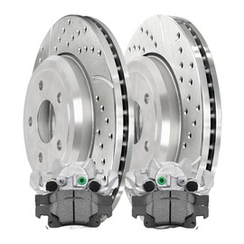 AutoShack Rear Drilled and Slotted Brake Rotors Silver Calipers and Ceramic Pads Kit Set Replacement for 2011-2023 Dodge Durango 2011-2021 Jeep Grand Cherokee 3.0L 3.6L 5.7L AWD RWD BRK020516558