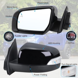 Lqito Left Driver Side Mirror Fits 2019 2020 2021 2022 2023 2024 2025 Ford Ranger With Power Folding Power Glass Blind Spot Heated Turn Signal Puddle Light Black Replace#KB3Z17683FA(12Pins)