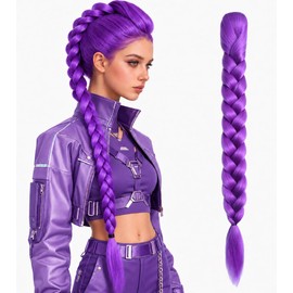 26 Inch Purple Braid Clip in Ponytail Extensions – Pre-Stretched Purple Ponytail Hair Extensions – Heat Safe Synthetic, Soft and shiny, Easy to Install – Perfect for Parties, Cosplay & Daily Wear