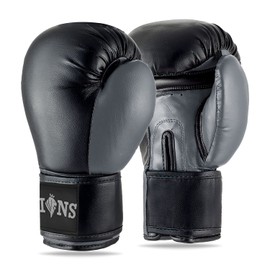 Lions Injection Boxing Set For Kids Ages 6-11 (6oz Boxing Gloves and Mesh 'Hook & Jab' Focus Pads) (Grey)