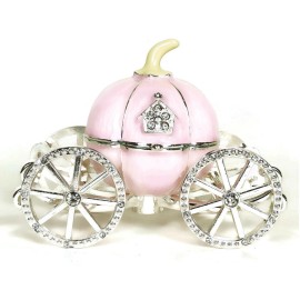 VI N VI Pink Rhinestone Princess Cinderella Crystal Pumpkin Carriage Trinket Box