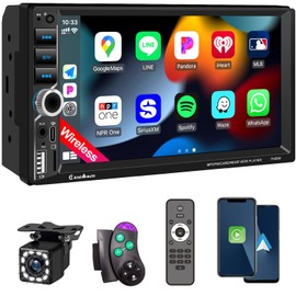7'' Wireless Apple CarPlay Double Din Car Stereo,Car Radio with IPS HD Touchscreen,Car Bluetooth 5.2,Car FM Radio,Backup Camera,Android Auto,Mirror Link,USB/Type-C/AUX/TF,180W Audio Subwoofer Output，
