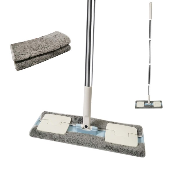 EZ Spares Mopa de microfibra para limpiar el suelo, con 2 almohadillas lavables, limpiador perfecto para madera dura, laminado y azulejos, mango ajustable, manejabilidad, flexible, ideal para limpiar la pared (azul)