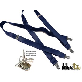 Hold-Ups Tirantes formales de 1 pulgada de ancho, color azul satinado, estilo X-back, con clips plateados