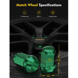 MIKKUPPA M12x1.5 Lug Nuts - Replacement for 2006-2019 Ford Fusion, 2000-2019 Ford Focus, 2001-2019 Ford Escape Aftermarket Wheel - 20pcs Green Closed End Lug Nut