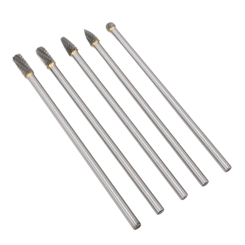 5pcs Rotary Tool Carbide Burr Set 150mm Double Grain Long