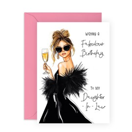 Fabulous Birthday Card - Daughter In Law - Presents for Her, Ladies, Women, Family - Fab and Beautiful - Comes with Fun Stickers