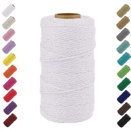 1Pc Cotton Rope Macrame Yarn,Natural Macrame Cord Twisted Cotton Rope Macrame Yarn,Approximately 100 meters/109 Yards Long, 3mm Diameter for Macrame Plant Hangers DIY Crafts (White)