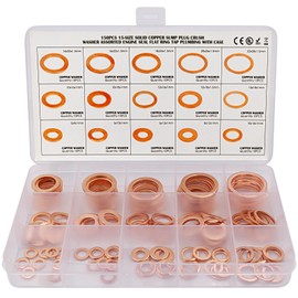 ADNEWX Copper Sealing Rings Assortment 15 Sizes M5-M22 Copper Sealing Ring Flat Washers for Car, Motorcycle Engine Screws Connectors Pack of 150