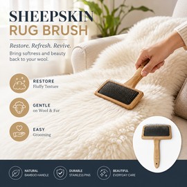 Sheepskin Rug Brush for Wool & Pet Grooming – Bamboo Slicker Carding Brush for Dogs, Cats & Crafts