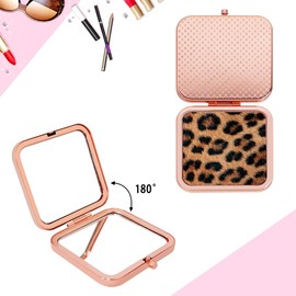 GLINTZ Cheetah Leopard Brown Print Foldable Travel Pocket Mirror Square Metal Portable Mini Makeup Double Sided Handheld Magnifying, 2.8 in