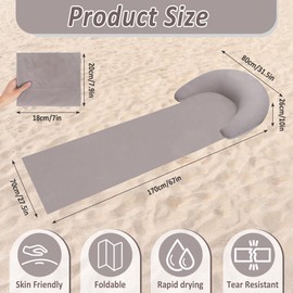 Biurany Portable Inflatable Beach Mat Pillow for Sunbathing Camping, Flocked Sand Free Surface, Pillow Surround 170x75cm (Grey)