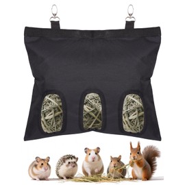 2-Pack Rabbit Hay Feeder Bag, Storage Guinea Pig Feeder Rack Bag, 3-Hole Hanging Hay Holder for Rabbits Chinchillas Hamsters Pets Bunny Supplies Accessories