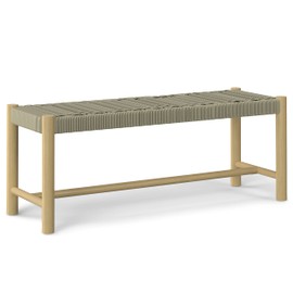 SIMPLIHOME Dahlia SOLID ACACIA WOOD 18 inch x 46 inch Contemporary Outdoor Indoor Bench in Natural Taupe for the Garden