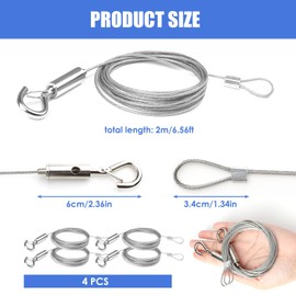 4 Pcs Picture Hanging Wire Kit, 1.5mm x 2m Stainless Steel Adjustable Lanyards Heavy Duty Wires Rope Picture Hanging Chain with Hook Loop, for Mirrors Photo Frames Flower Pots, Holds up to 90kg