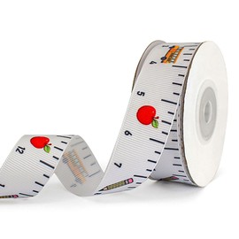 School Ribbons for Crafts Teacher Grosgrain Ribbons 10 Yards 7/8 Inch Back to School Decoration Ruler & School Bus Pencils Apples Craft Teacher Appreciation Gift DIY Wreaths Supplies