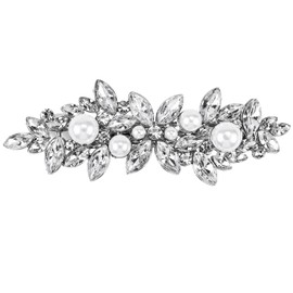 Vintage Hair Barrettes,Sparkly Glitter Crystal Rhinestones Flower Hair Clips French Style Hairpin Pearl Hair Accessories for Women Girls (White Pearl)