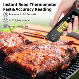 Instant Read Meat Thermometer, Fast Accuracy Digital Food Thermometer with Foldable Long Probe,Backlight & Calibrationfor for Cooking and BBQ,Grill,Candy,Liquids,Beef (Black)