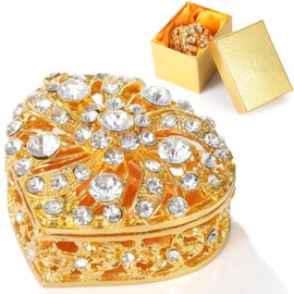 Wedding Arras Box, Gold Heart Shaped Box with Decorative Rhinestone Crystals, Rhinestone Metal Jewelry Box, 2.5 x 2.5 x 1.5 in Wedding Accessories Keepsake for Ceremony