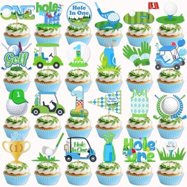 48pcs Golf Cupcake Toppers - Golf Cake Topper Golf Cake Decorations Golf Themed Party Decorations Hole In One Birthday Decorations