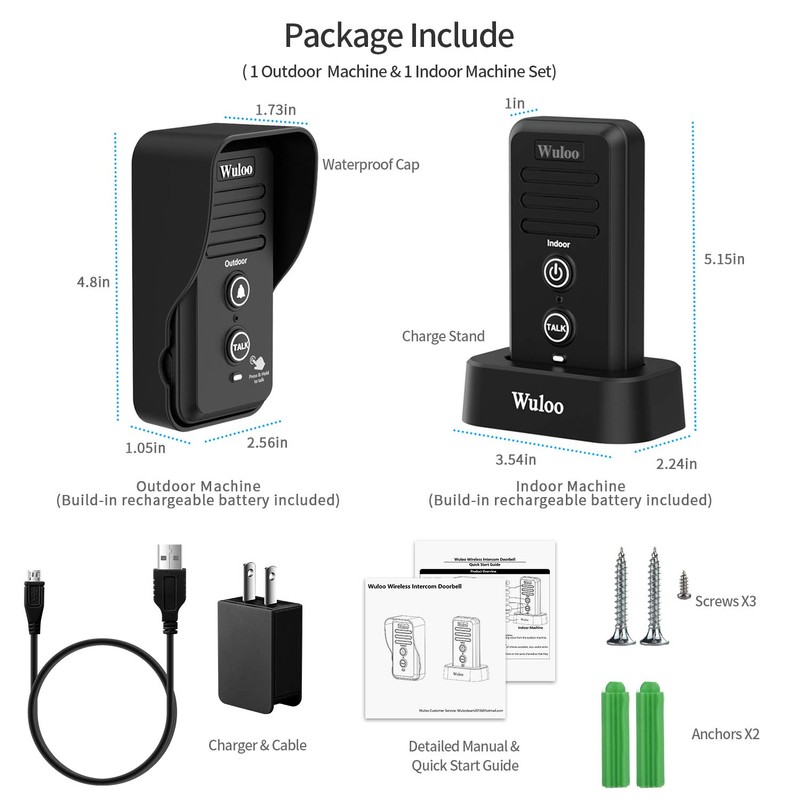 Wuloo Wireless Intercom Doorbells for Home Classroom, Intercomunicador Waterproof Electronic