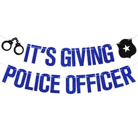 It's Giving Police Officer Banner, Congrats Officer, Officer Graduation Decorations, Class of 2025 Police Academy Graduation Party Supplies, Blue Glitter