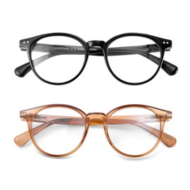 SKYWAY 2 Pack Blue Light Glasses for Women Men, Retro Classic Round Lightweight Computer Blue Light Blocking Glasses Anti Eyestrain Black/Brown