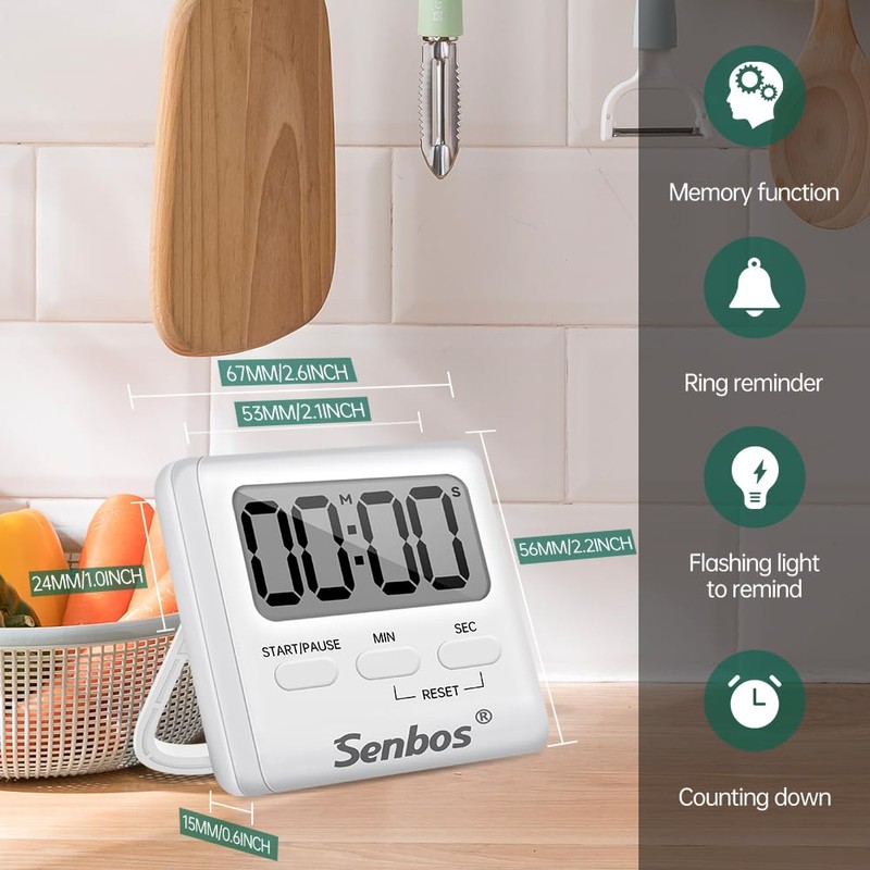 Digital Kitchen Timer, Senbos High Decibel Loud Alarm Magnetic Countdown