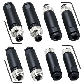 Lonlonty M8 4 Pin A Code Male & Female Panel Connector IP67 4 Sets