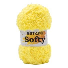 Estako Softy 100% poliéster, esponjoso, suave, grueso, peso voluminoso, #5, hilo para ganchillo y tejer, 3.52 oz (100 gr) 98 yardas (90 m) (9850 - amarillo)