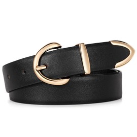JASGOOD Women Leather Belt Fashion Ladies Waist Belt for Jeans Casual Faux Leather Belt with Gold Buckle (Black-Gold Buckle, Fit Waist Size 27-31 Inch)