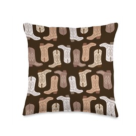 Aesthetic Pattern Co Cowboy Boot Illustration Preppy Western in Brown Throw Pillow, 16x16, Multicolor