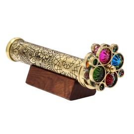 YVCrafts Handcrafted Etched Floral Pattern Lacquered Brass Kaleidoscope Includes Two Separate Turning Wheels-Unique Gift Ideas for Someone Special. (7"x1.25")