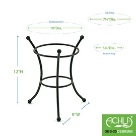 Achla Designs GBS-20 Multi-Use, Small Wrought Iron Metal Plant birdbath Bowl Stand Flowerpot Holder, 8", Black