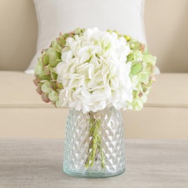 Wracra Hydrangeas Floral Arrangement in Glass Vase, Fake Flowers Silk Hydrangea Artificial Flowers with Vase for Home Office Decoration, Dining Table Centerpiece(Green)