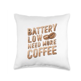 Funny Coffee Shirt Low Battery Warning Need More Coffee Throw Pillow