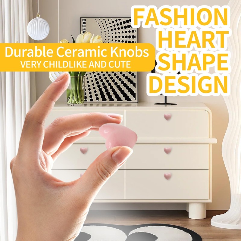 Cionyce 12 Pcs Ceramic Cabinet Knobs Heart Shape Cabinet Pulls