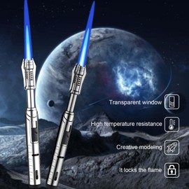 Arkinsand Lightsaber Kitchen Cooking Torch Lighter Adjustable Red Flame, Professional Gift for Chef, Windproof Blow Torch, Refillable Butane Lighter for Creme Brulee, Dessert, BBQ and Baking（m silver）