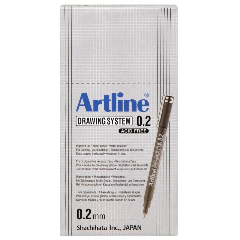 Artline, 123201, Drawing System Pen, Metal Reinforced Nib, 0.2mm, Black,