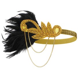 BABEYOND 1920s Accessories for Women - Flapper Feather Headband Headpiece for Women 20s Pearl Bracelet Necklace Gloves Gold Black