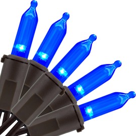 YULETIME Blue LED Christmas Lights with Brown Wire, 33 ft 100 Count UL Certified Commercial Grade Holiday String Light Set (Blue - Brown Wire)