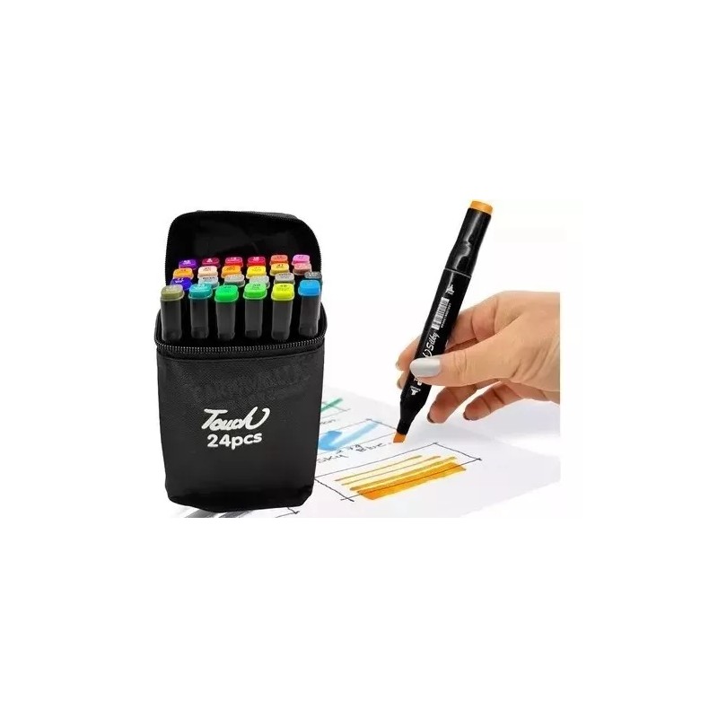 CL Estuche Negro 24 Plumones Marcadores Doble Punta